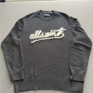 All Saints Black Crewneck Sweater with Cream Script Logo